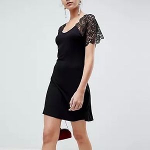 ASOS DESIGN Black Corded Lace Fit And Flare Mini Dress